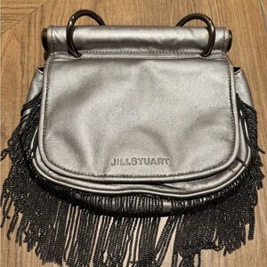 Jill Stuart Metallic Silver Fringe Clutch